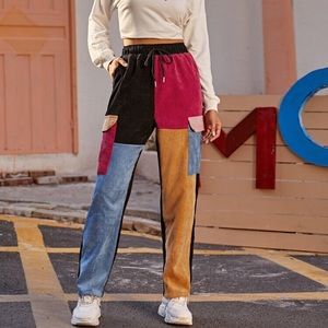 SHEIN Flap Pocket Side Cord Pants